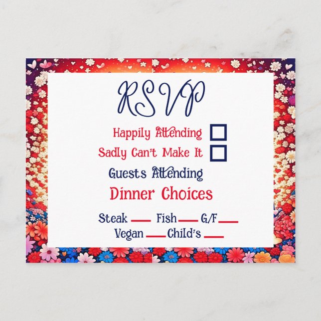 Postal Pareja de anime floral Boda única RSVP (Reverso)