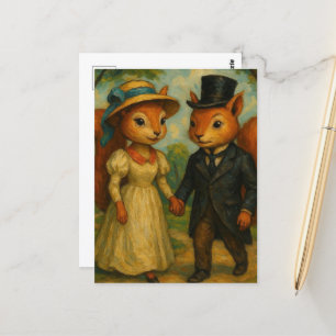 Postal Pareja de ardillas adorables