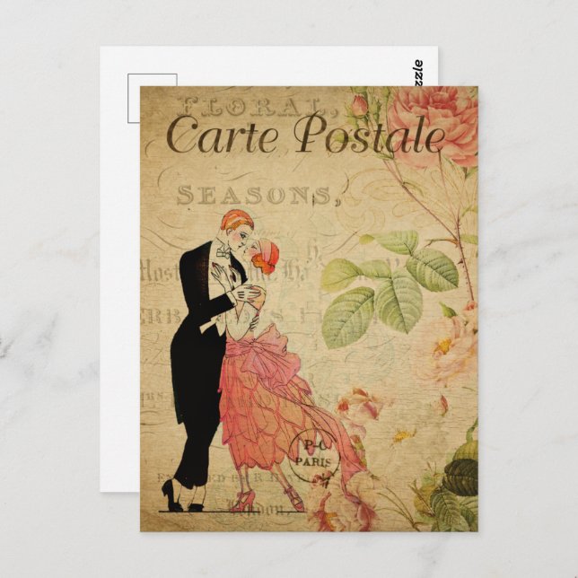 Postal Pareja de baile de época de los años 1920 (Anverso / Reverso)