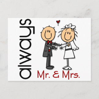 Postal Pareja de Boda con figura de palo Sr. y la Sra. Al