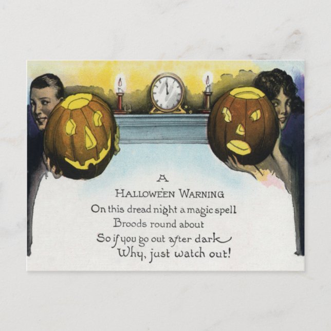 Postal Pareja de calabazas Jack O Lantern (Anverso)