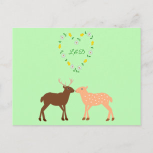 Postal Pareja de ciervos y Personalizado del corazón de m