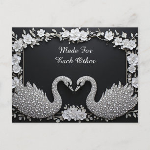 Postal Pareja de Cisnes de Lujo con Detalles Florales de