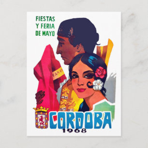 Postal Pareja de Córdoba, España, en festival, viaje vint