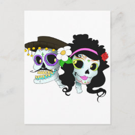 Postal Pareja de cráneo festivo mexicana
