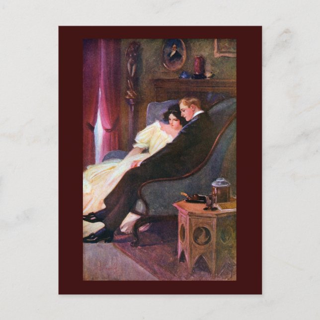 Postal Pareja de época en sala de estar (Anverso)