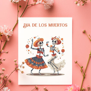 Postal Pareja de Esqueleto Bailando Custom Día de los Mue