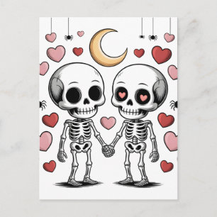 Postal Pareja de esqueletos lindos: Gráfico de amor espel