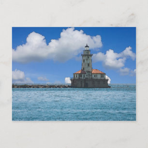 Postal Pareja de faro de Chicago Harbour