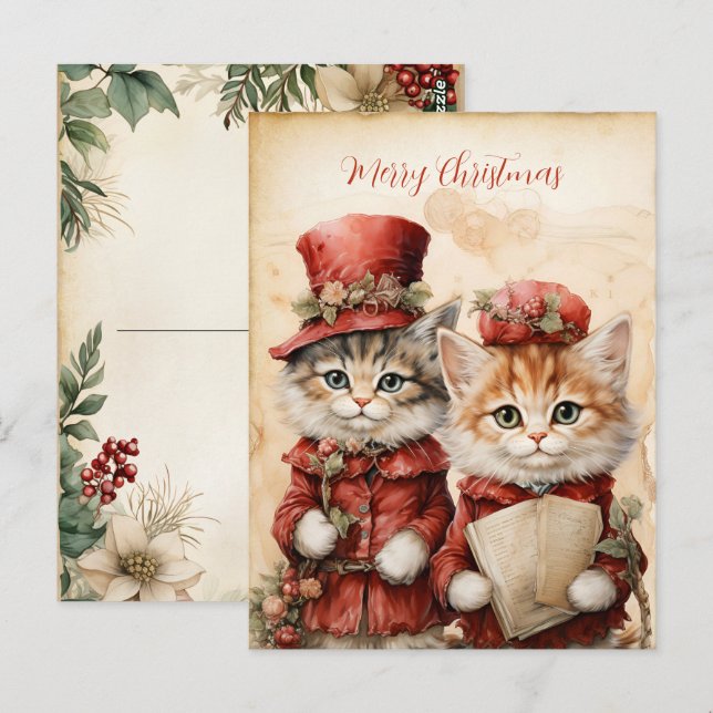 Postal Pareja de gatitos navideños hermosos  (Anverso / Reverso)