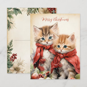 Postal Pareja de gatitos navideños hermosos