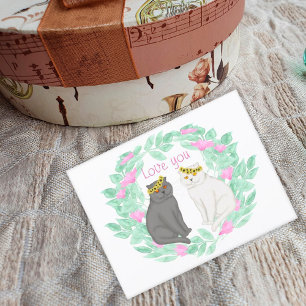 Postal Pareja de gatos cariñosos Te Amo