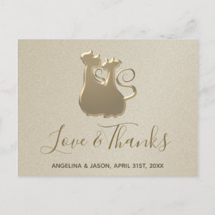 Postal Pareja de gatos de boda elegante dorado agradecimi