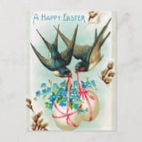 Pareja de golondrinas y huevos de Pascua Floral