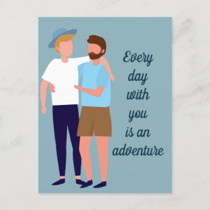 Postal Pareja de hombres gays en el aniversario del amor 