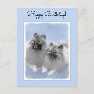 Postal Pareja de Keeshond Pintura Arte Animal Original Ke