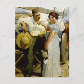 Postal “Pareja de la pradera y vagón” de NC Wyeth