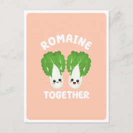 Postal  Pareja de Lechuga Romaine Kawaii Comida Pun 