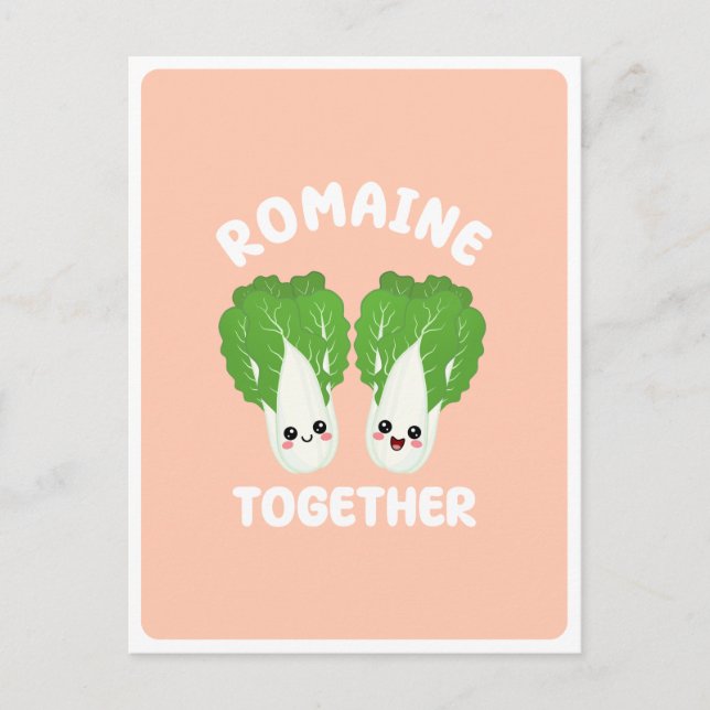 Postal  Pareja de Lechuga Romaine Kawaii Comida Pun  (Anverso)