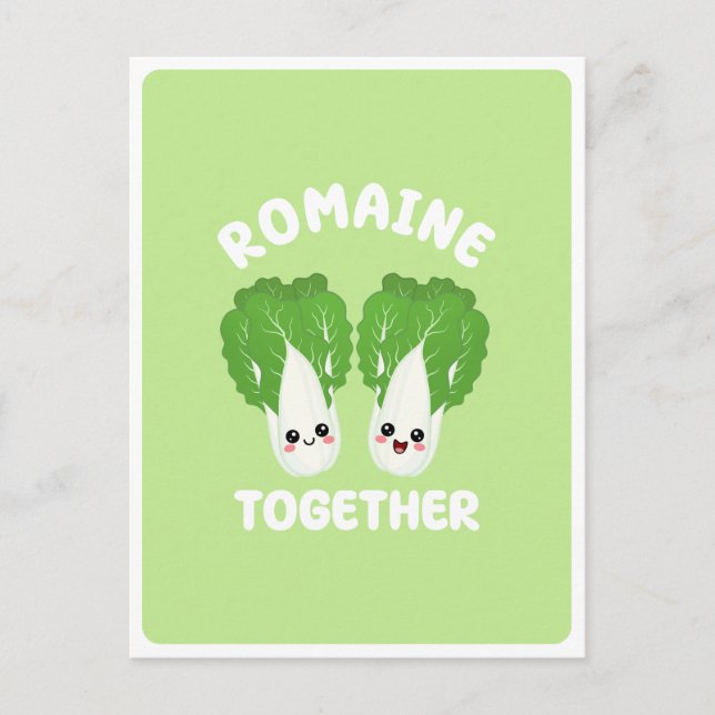 Postal  Pareja de Lechuga Romaine Kawaii Comida Vegetaria (Anverso)