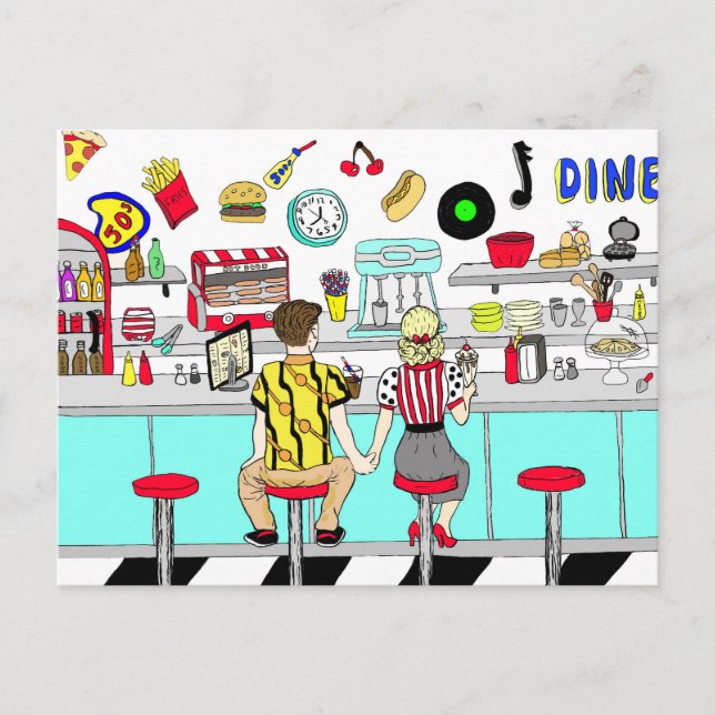 Postal Pareja de los años 1950 sosteniendo manos en la ce (Anverso)