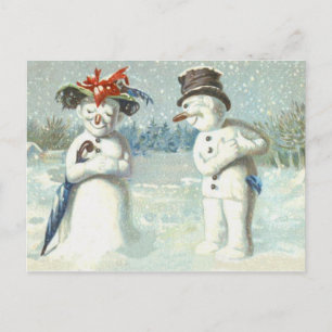 Postal Pareja de muñecos de nieve Campo de nieve de invie