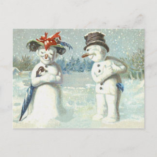 Postal Pareja de muñecos de nieve Campo de nieve de invie