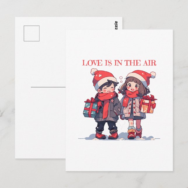 Postal Pareja de Navidad - El amor está en el aire (Anverso / Reverso)