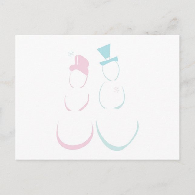 Postal Pareja de nieve en rosa helado y azul (Anverso)