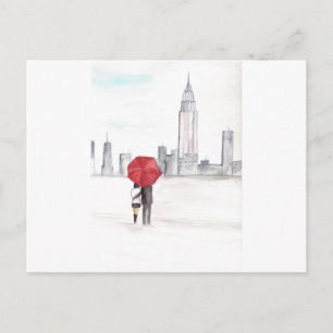 Postal Pareja de paraguas rojo Nueva York cool trendy her