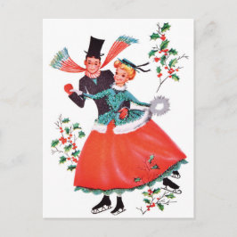 Postal Pareja de patinaje sobre hielo en Navidad