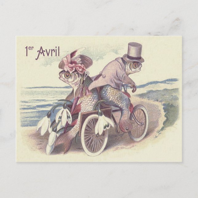 Postal Pareja de peces Bicicleta Mar Océano Lirio (Anverso)