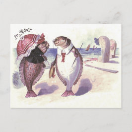 Postal Pareja de peces playa mar océano