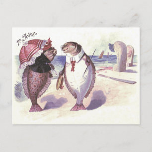 Postal Pareja de peces playa mar océano