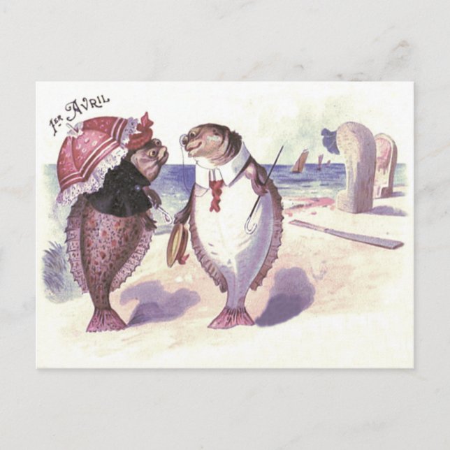 Postal Pareja de peces playa mar océano (Anverso)