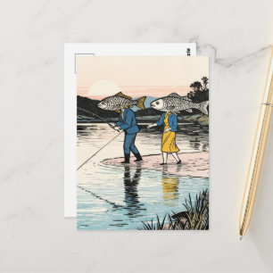 Postal Pareja de pesca surrealista