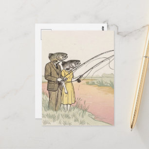Postal Pareja de pesca surrealista