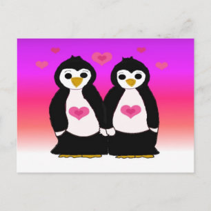 Postal Pareja de pingüinos con corazón