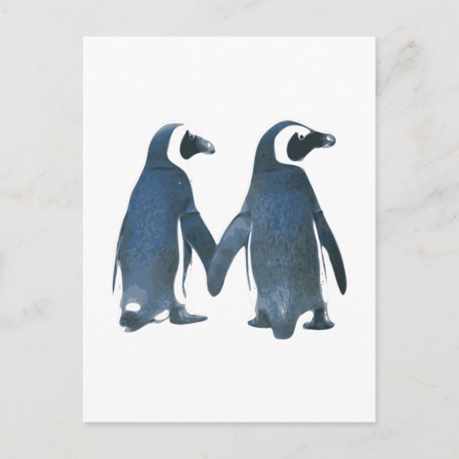 Postal Pareja de pingüinos sosteniendo las manos (Anverso)