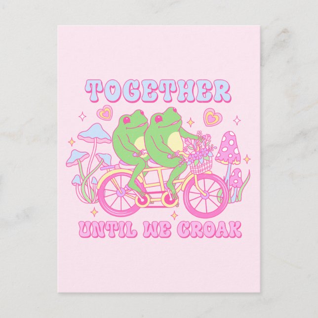 Postal Pareja de rana adorable - Juntos hasta que croamos (Anverso)