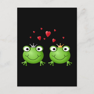 Postal Pareja de rana con corazones.