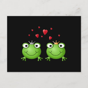 Postal Pareja de ranas con corazones.