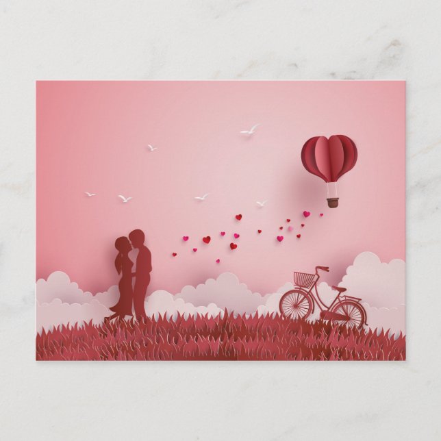 Postal Pareja de recorte de papel Globo aerostático rojo  (Anverso)