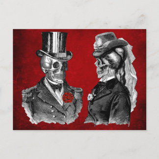 Postal Pareja de Skeleton Grunge Skull
