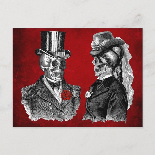 Postal Pareja de Skeleton Grunge Skull (Anverso)