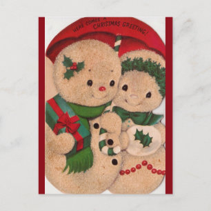 Postal Pareja de Snowman de los años 1940