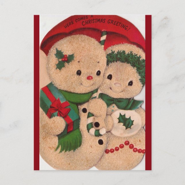 Postal Pareja de Snowman de los años 1940 (Anverso)