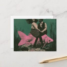 Postal Pareja de Viaje de Fantasía Pez Rosa
