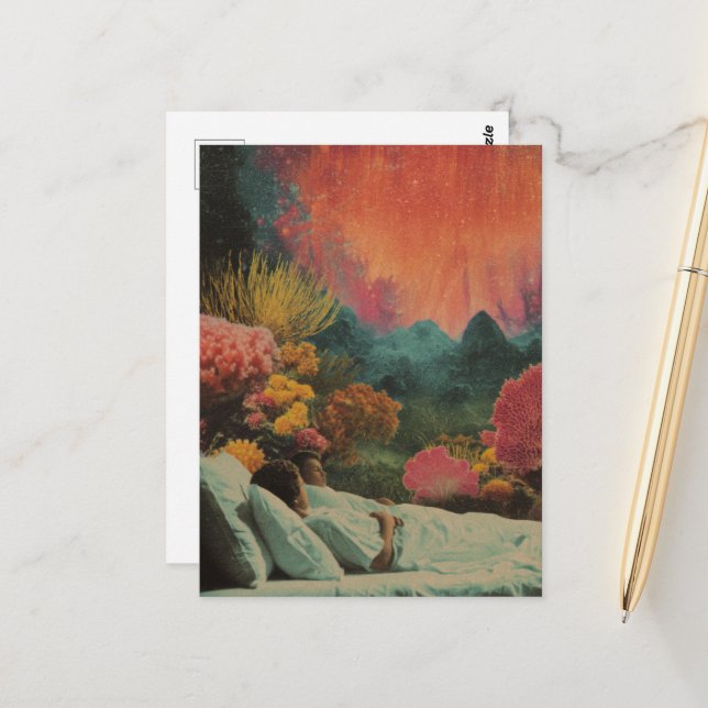 Postal Pareja durmiente bajo el mar Surreal Medios mixtos (Anverso/Reverso In Situ)