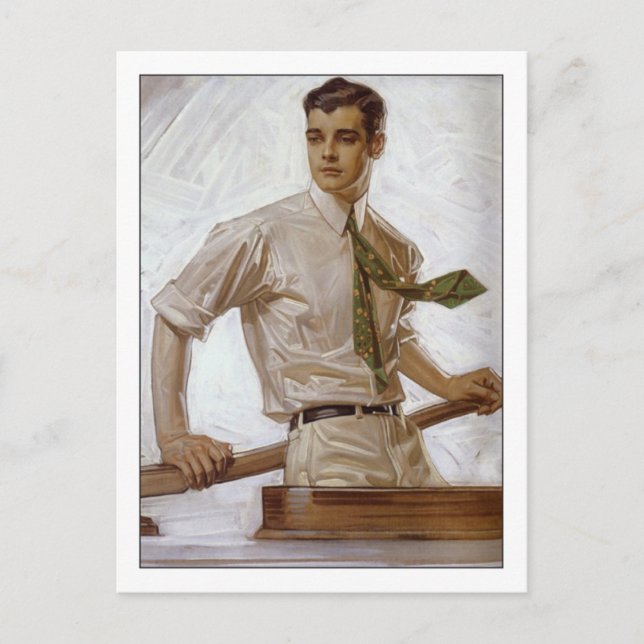 Postal Pareja en barco por Joseph Leyendecker (Anverso)